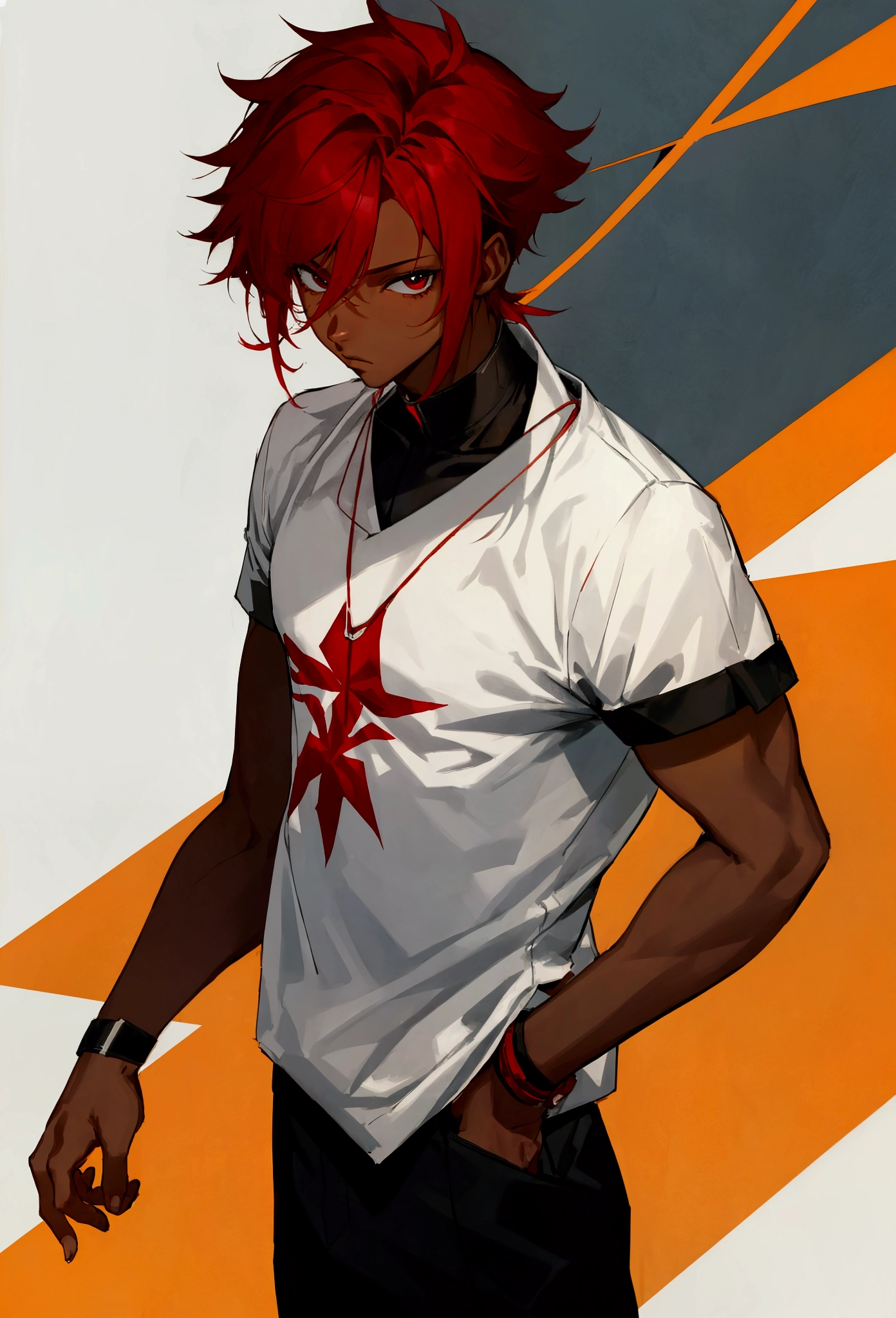 Young adult, male, Black Skin color, Red Hair