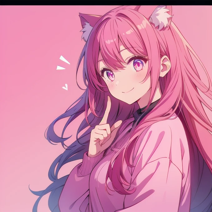 One Girl、Simple Background、smile、Cat ear、Long Hair、pink