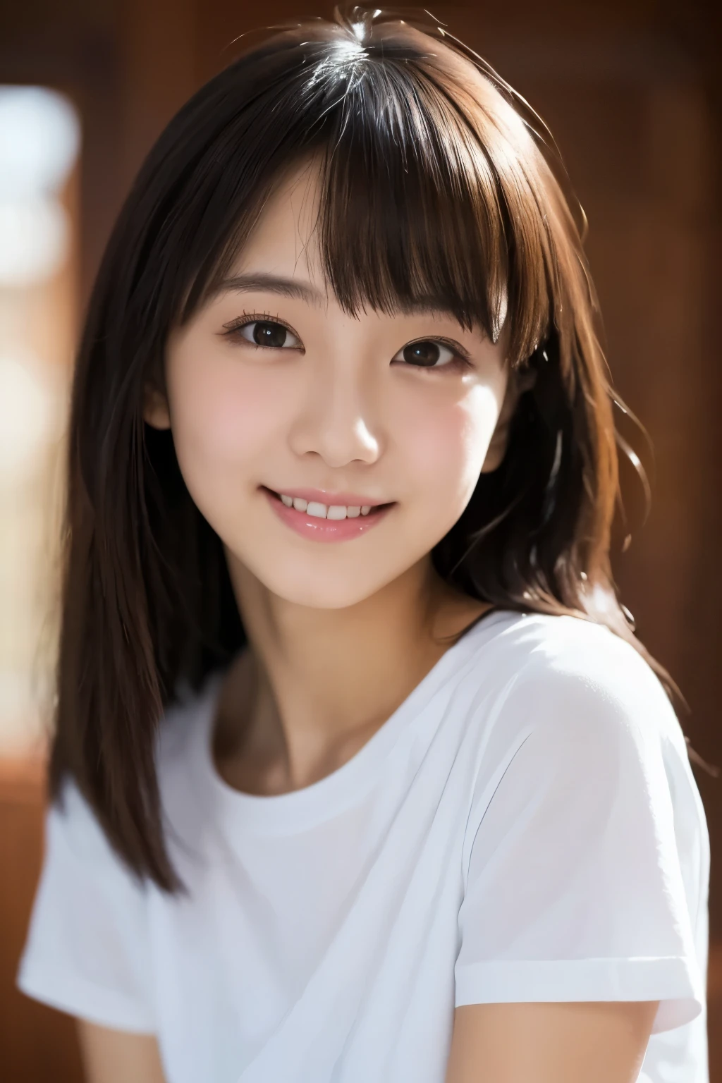 One Girl, (Wearing a white T-shirt:1.2), (13 years old:1.5), Young Face, Cute Face,
(RAW Photos, Highest quality), (Realistic, Photorealistic:1.4), Tabletop, Sharp focus,
Very delicate and beautiful, Very detailed, 2k wallpaper, wonderful, In detail,
Very detailed CG Unity 8K 壁紙, Very detailed, High resolution, Soft Light,
Beautiful detailed girl, Very detailed目と顔, Beautifully detailed nose, Beautiful attention to detail,
break
In the bright living room, Cinema Lighting,
Perfect Anatomy, Slender body, Straight Long Hair, Parted bangs, An innocent smile, View your viewers