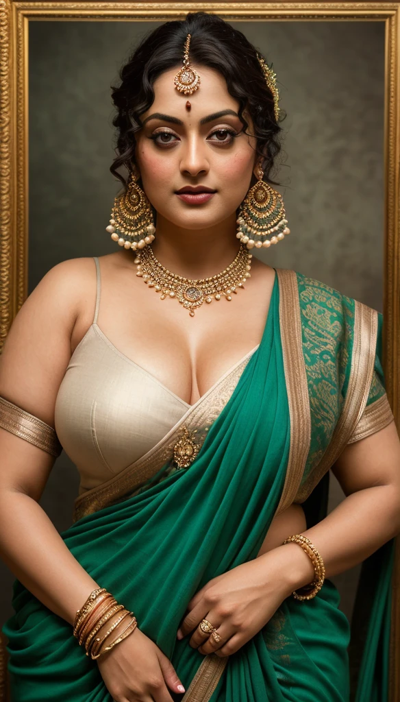 Looks like Sandeepa Dhar, a photo portrait of a beautiful girl 40 years old Woman, curvy hot mommy figure, fleshy figure, feminine curve, with curls, styled black hair, (face portrait:1.5), dramatic light, Rembrandt lighting scheme, bust shot, linen tank top , top quality editorial photograph, skin texture, skin pores, chocolate skin, high quality skin, top quality photography, professional photography, professional retouching, insane detailing, warm moody tones, modern clothes, highly detailed armpits, 