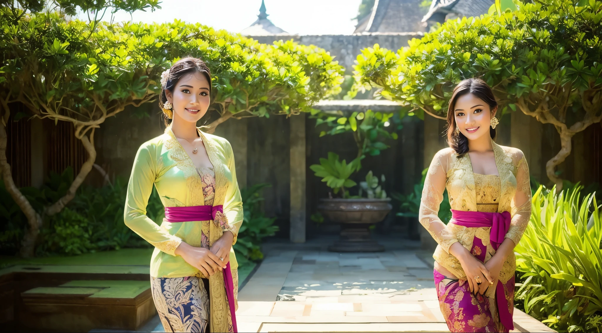 balinese woman in balinese kebaya, in a balinese garden