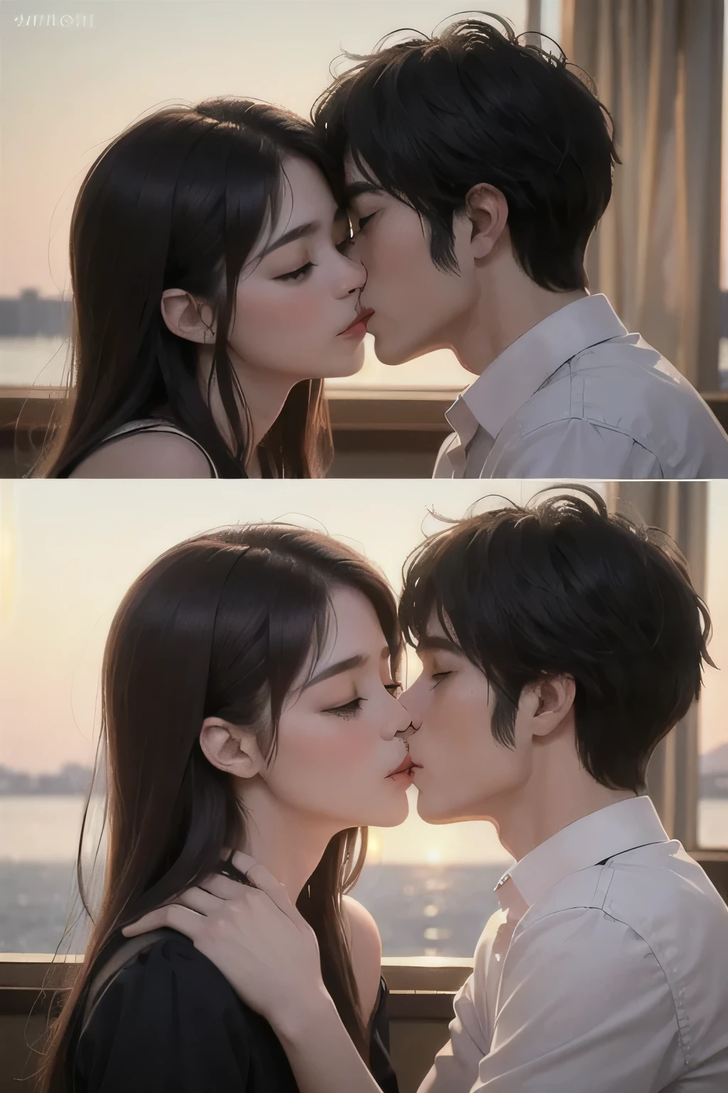arafed image of a woman and woman kissing each other, kiss, wonderful scene, kissing together cutely, lovely kiss, kissing, hot, couple kissing, full scene shot, version 3, visually stunning scene, most memorable scene, the most beautiful scene, still from a terence malik film, best scene, kiss mouth to mouth, shot from movie, wonderful