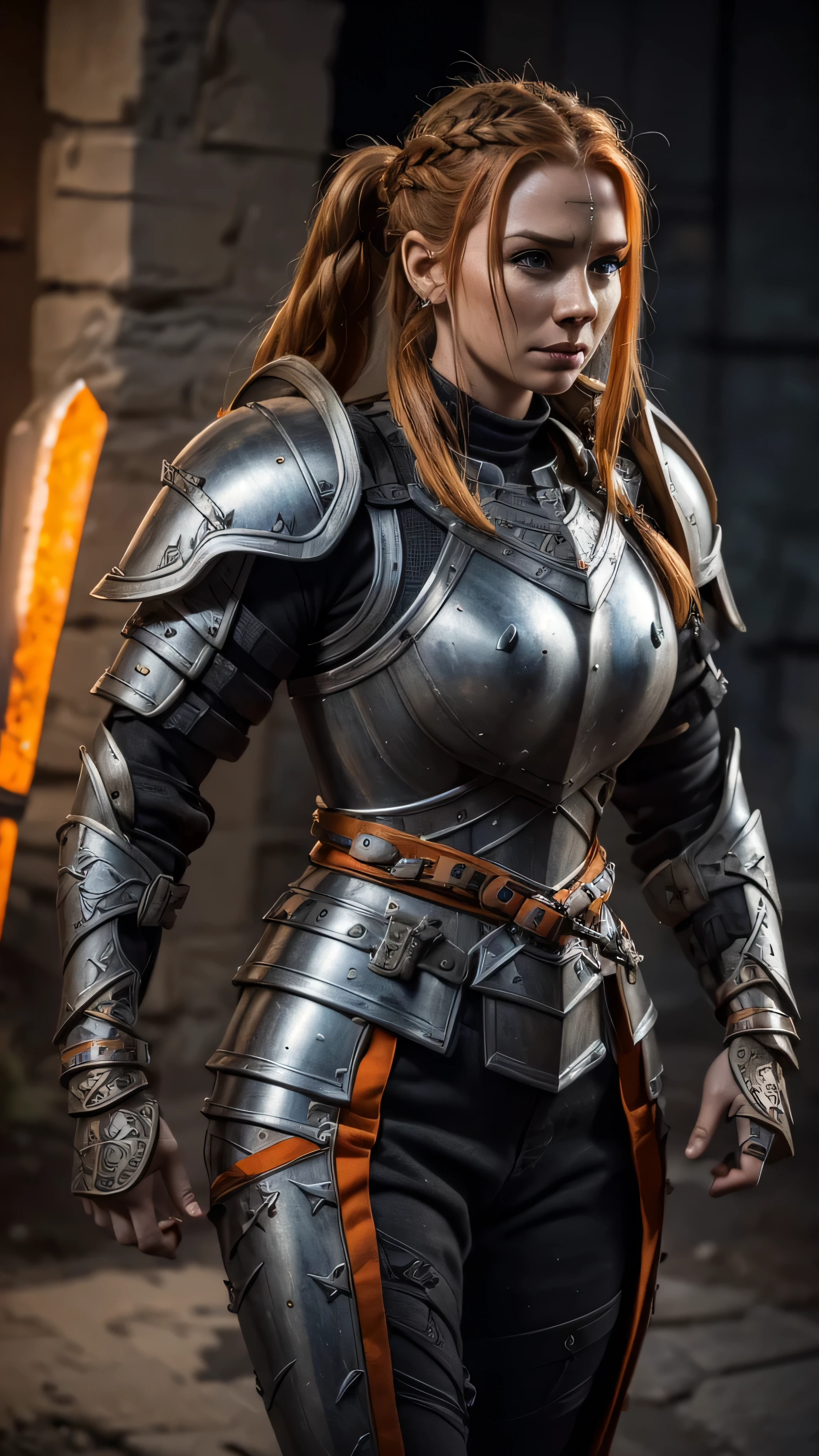 muscled warrior, male, ((long) ginger beard), dark gray (helmet), dark gray (armor), plates, (crossbow), (bow), (big shield), (masterpiece, best quality), (green eyes), (hyper realistic:1.6), ((detailed face)), ((award-winning)), (sharp), (8k resolution), (cinematic lighting)