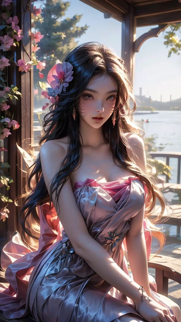 {-erro_de_anatomia:1.0}(best quality,4k,8k,highres,masterpiece:1.2), ultra-detailed, (realistic,photorealistic,photo-realistic:1.37), mature milf, illyasviel von einzbern, black hair, upper body, vibrant colors, glowing skin, mesmerizing eyes, brown eyes, elegant pose, enchanting background, delicate lace dress, red dress, surreal lighting, ethereal atmosphere, mystical aura, intricate details, artistic medium, digital illustration, fantasy, anime, sitting on the water, backwards, looking back