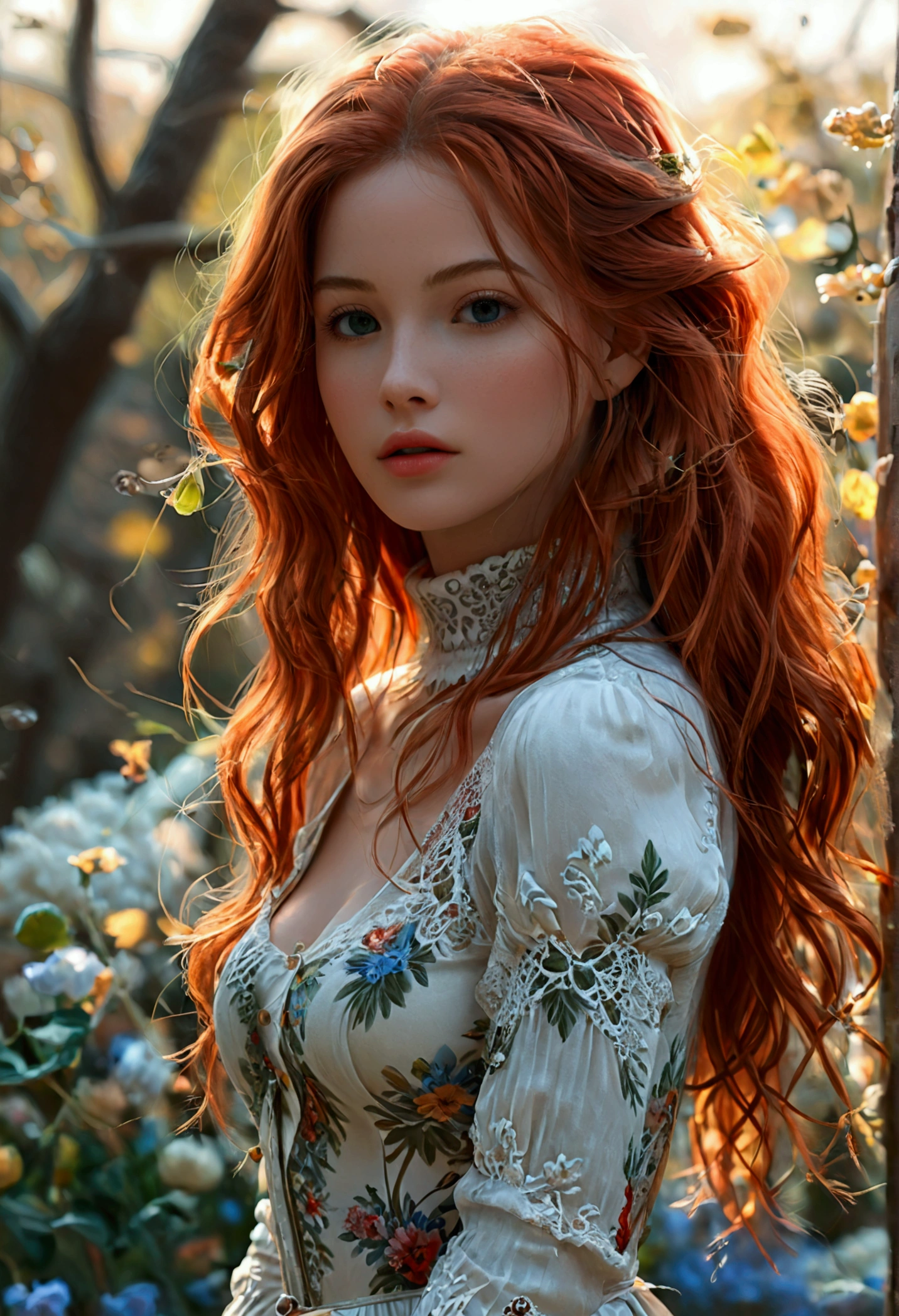 (full body shot:1.7) photorealistic image of a (standing pose:1.3) woman, ultra realistic, photography, long red hair, girl, 24 years old, hourglass figure, perfect body, natural medium breasts, 1girl,sexy pose,best quality,masterpiece,illustration,an extremely delicate and beautiful,CG,unity,8k wallpaper,Amazing,finely detail,masterpiece,official art,extremely detailed CG unity 8k wallpaper,incredibly absurdres,huge filesize,ultra-detailed,highres,extremely detailed,beautiful detailed girl,realistic,full frontal,outdoors,turtleneck shirt,skirt,light contrast,