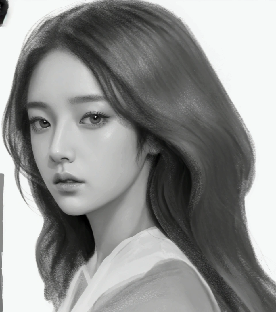 Drawing of a woman with long hair and a white shirt, shading study, digital sketch, portrait study, digital pencil drawing, Picture of blackpink&#39;s Jisoo, digital painting, digital portrait, drawing study, Black and white sketch, digital pain, Side Sketch, Digital Painting, soft portrait, soft Digital Painting, #1 Digital Painting of all time