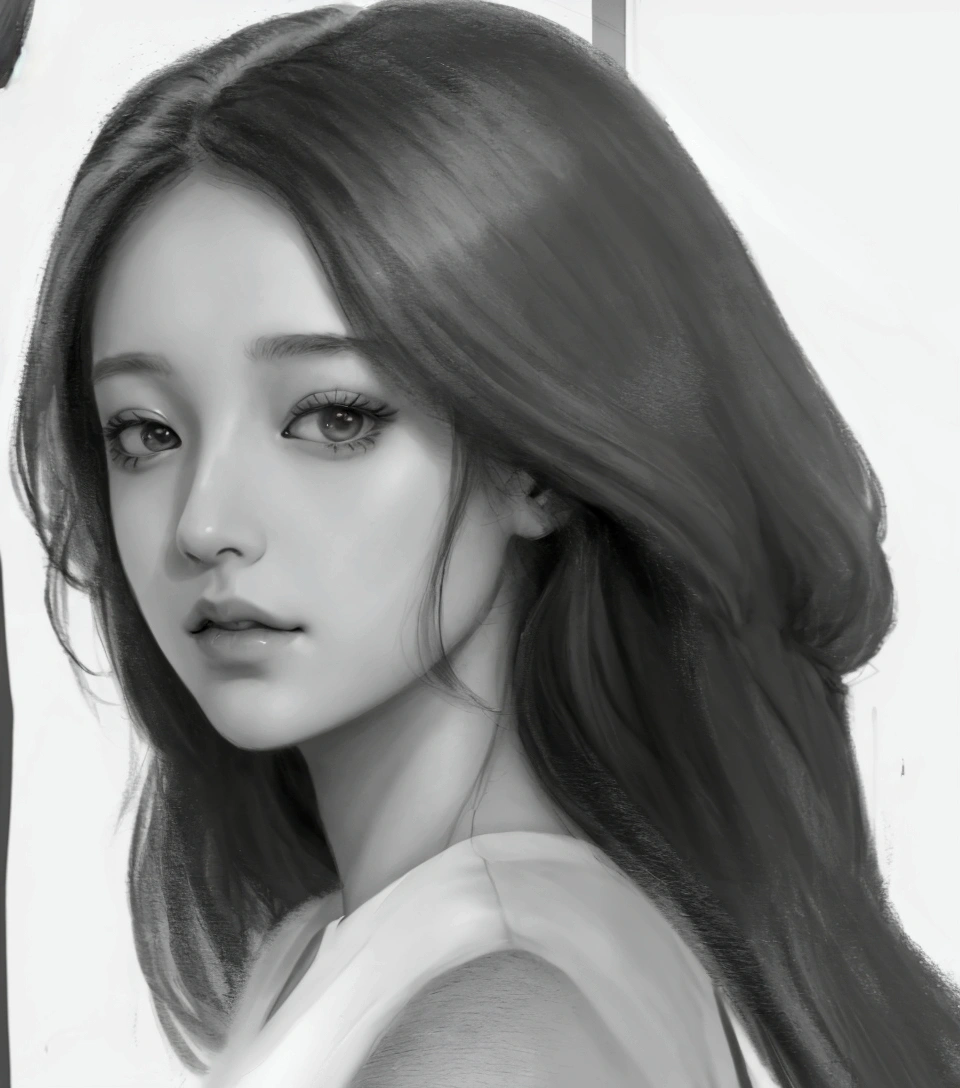 Drawing of a woman with long hair and a white shirt, shading study, digital sketch, portrait study, digital pencil drawing, Picture of blackpink's Jisoo, digital painting, digital portrait, drawing study, Black and white sketch, digital pain, Side Sketch, Digital Painting, soft portrait, soft Digital Painting, #1 Digital Painting of all time