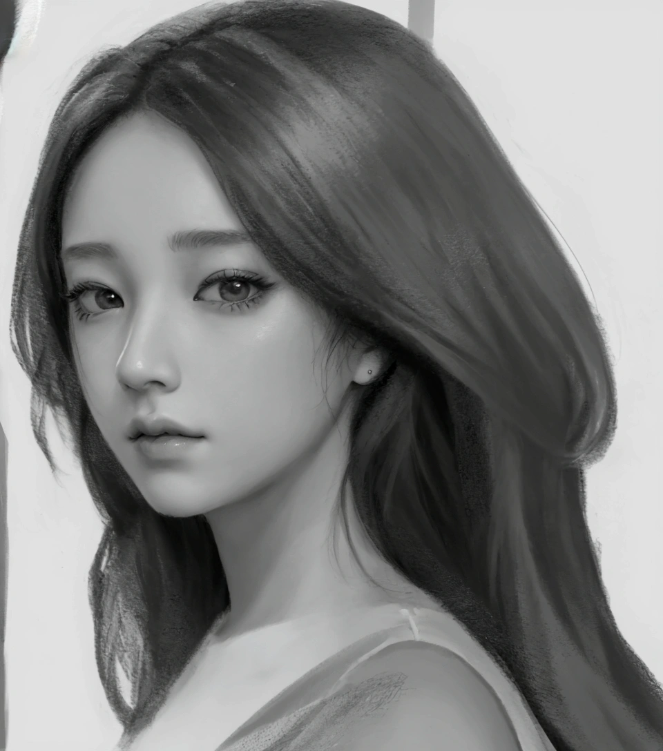 Drawing of a woman with long hair and a white shirt, shading study, digital sketch, portrait study, digital pencil drawing, Picture of blackpink's Jisoo, digital painting, digital portrait, drawing study, Black and white sketch, digital pain, Side Sketch, Digital Painting, soft portrait, soft Digital Painting, #1 Digital Painting of all time