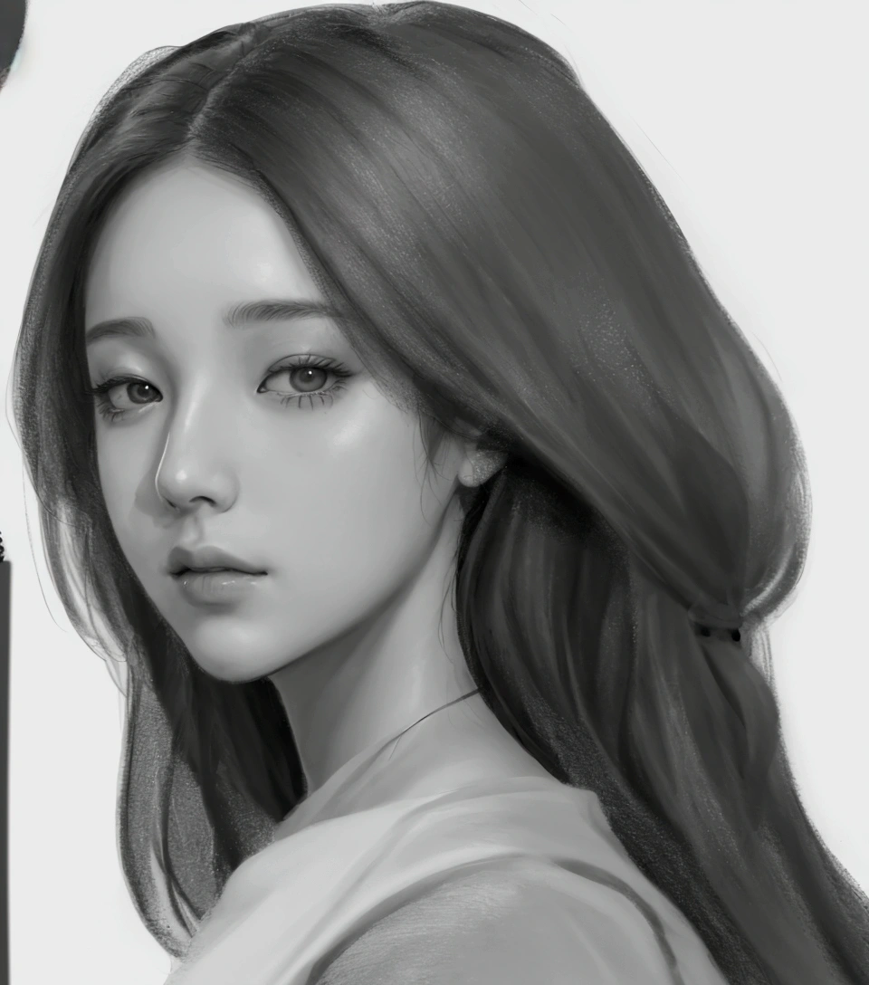 Drawing of a woman with long hair and a white shirt, shading study, digital sketch, portrait study, digital pencil drawing, Picture of blackpink&#39;s Jisoo, digital painting, digital portrait, drawing study, Black and white sketch, digital pain, Side Sketch, Digital Painting, soft portrait, soft Digital Painting, #1 Digital Painting of all time