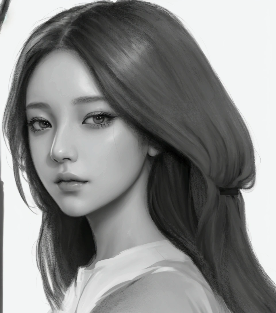 Drawing of a woman with long hair and a white shirt, shading study, digital sketch, portrait study, digital pencil drawing, Picture of blackpink&#39;s Jisoo, digital painting, digital portrait, drawing study, Black and white sketch, digital pain, Side Sketch, Digital Painting, soft portrait, soft Digital Painting, #1 Digital Painting of all time