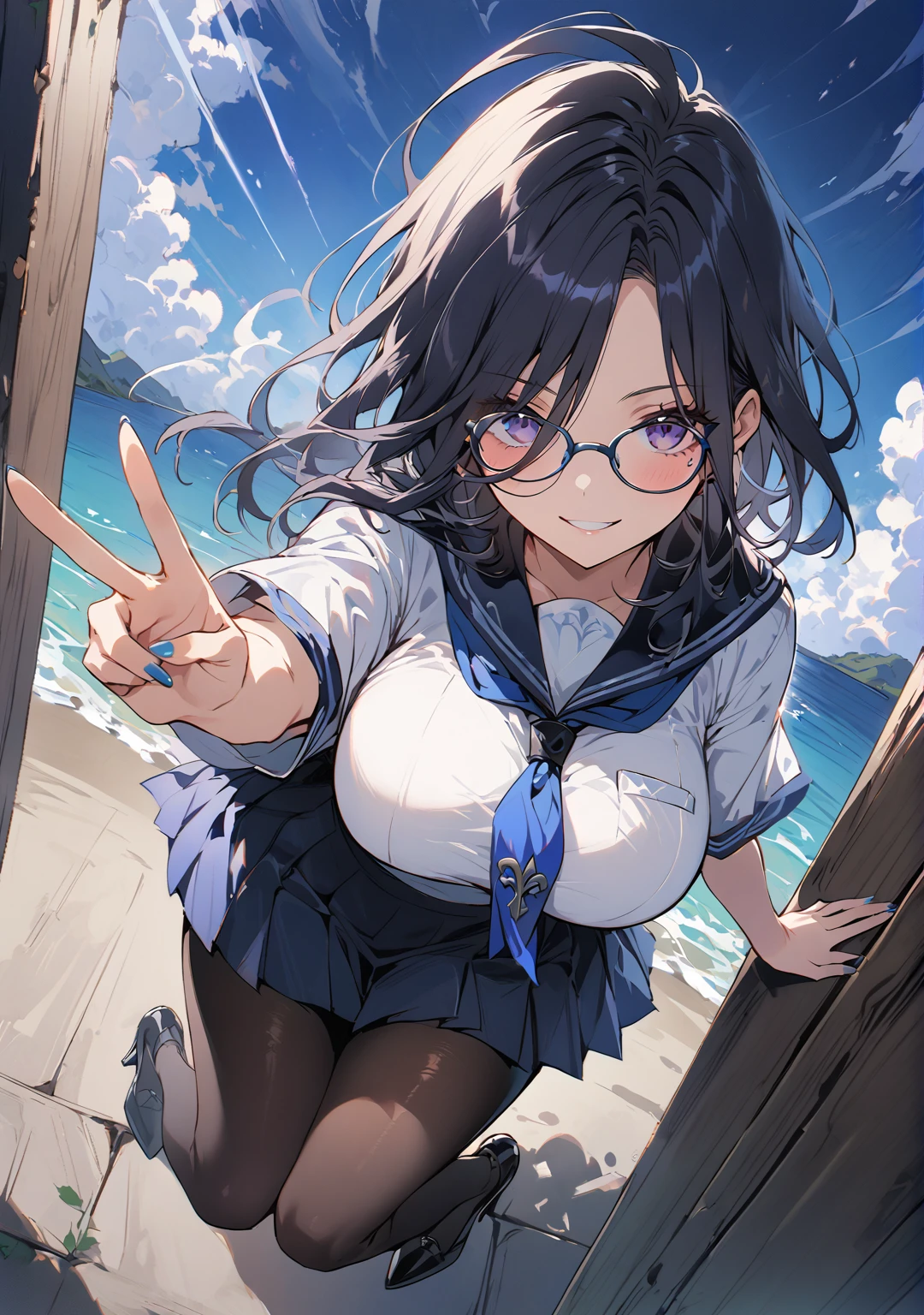 ((whole body)),Local show,Completely naked,(Lesbian:2.0),Embrace each other,(kiss),((Touching the chest)), (smile), (),,Beach, Russians and Japan,(Small breasts:2), ponytail,Twin tails、Ultra-slim legs、Wearing thin-framed glasses、Silver Hair、Black Hair