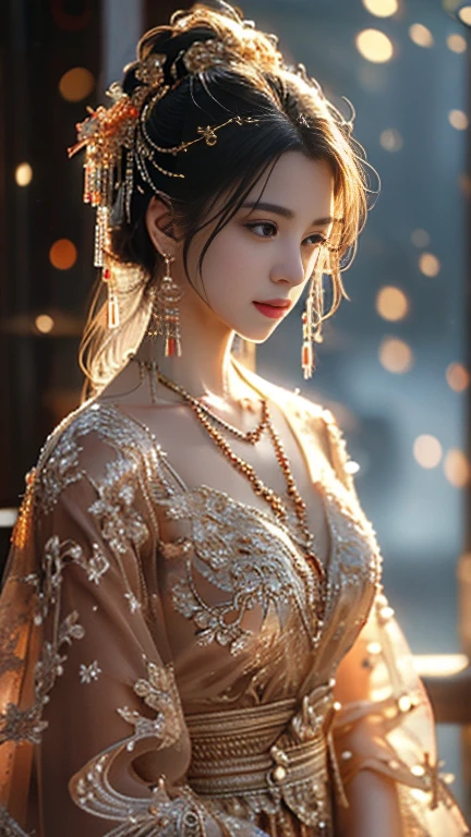 realism: 1.3, masterpiece, best quality, high resolution, detail: 1.2, 1 girl, Hairpin, Pretty Face, Exquisite eyes, Tassel Earrings, necklace, elegant standing posture, aesthetics, light, Ray Tracing, Depth of Field, Layering, Flutter, Sportswear, climb mountains