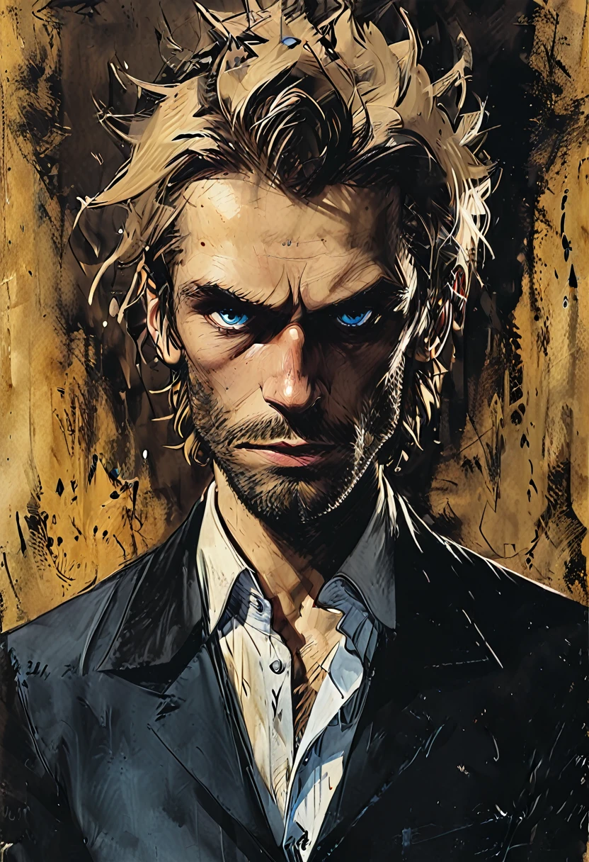 (long shot) (a large, artfully framed painting by a rotten Dorian Gray hanging on the wall of a spacious room. The painting shows him in a rotten state: his hair is dull and stringy, blue eyes sunken and surrounded by deep, dark eye sockets . The symmetrical face with the high cheekbones is marked by decay; lips are cracked and bloodless. He wears a worn, tailored dark suit and the fine white shirt, his look is full of fear and desperation ::(The same Dorian Gray stands in front of the painting. He has shoulder-length, thick, shiny golden blonde hair, bright blue eyes, flawless pale skin, a symmetrical face with high cheekbones, a strong jaw, a straight nose and full rose (He wears a tailored dark suit, a fine white shirt and subtle jewelry. ) In the background of the room, opulent furniture, heavy curtains and antique decorations can be seen, adding to the luxurious atmosphere. -- ar 9:16 , -- Chaos 100