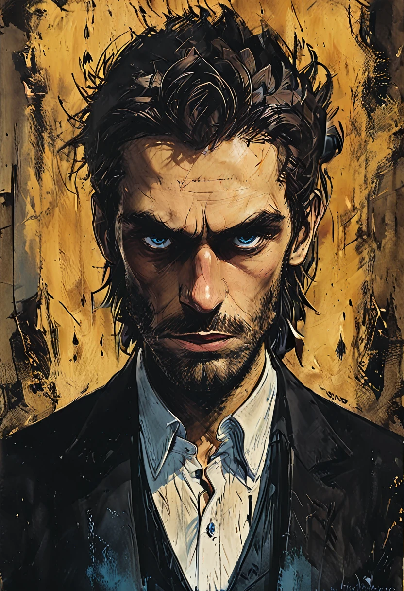 (long shot) (a large, artfully framed painting by a rotten Dorian Gray hanging on the wall of a spacious room. The painting shows him in a rotten state: his hair is dull and stringy, blue eyes sunken and surrounded by deep, dark eye sockets . The symmetrical face with the high cheekbones is marked by decay; lips are cracked and bloodless. He wears a worn, tailored dark suit and the fine white shirt, his look is full of fear and desperation ::(The same Dorian Gray stands in front of the painting. He has shoulder-length, thick, shiny golden blonde hair, bright blue eyes, flawless pale skin, a symmetrical face with high cheekbones, a strong jaw, a straight nose and full rose (He wears a tailored dark suit, a fine white shirt and subtle jewelry. ) In the background of the room, opulent furniture, heavy curtains and antique decorations can be seen, adding to the luxurious atmosphere. -- ar 9:16 , -- Chaos 100