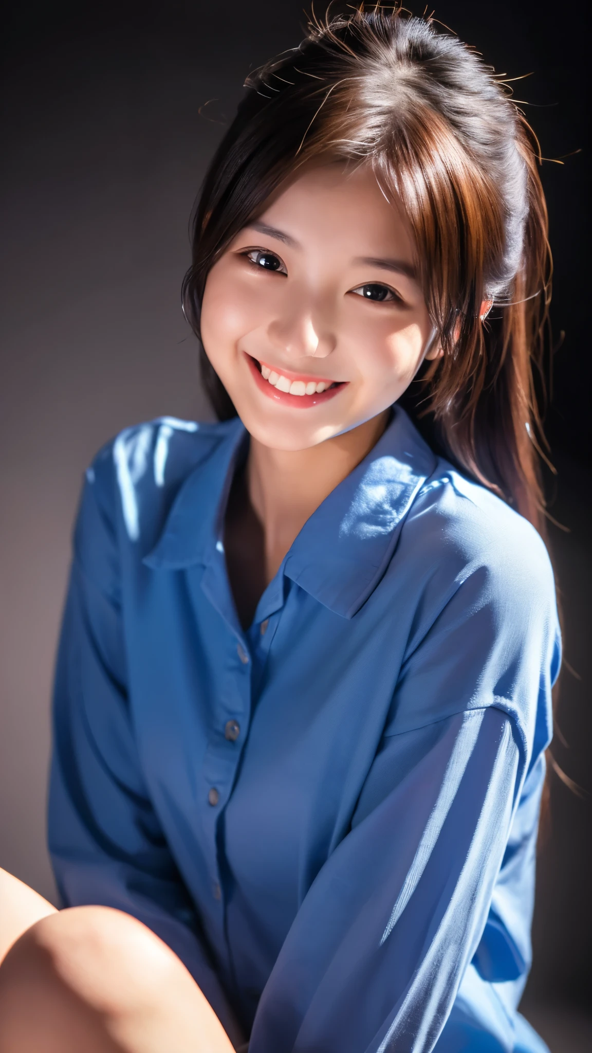 (8k, RAW photo, best quality, masterpiece), (realistic, photo-realistic), 1girl, 18 years old, looking at viewer, smile, shirt, floating hair, professional lighting,