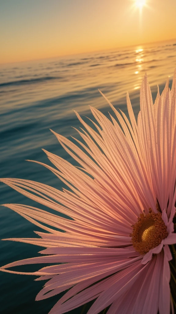 Sunrise symphonies, awakening landscape bathed in the gentle caress of a rising sun, Miki Asai style macro photography, close-up of dew-speckled flora, radiant beams piercing through morning mist, nature's intricate details in hyper-realistic focus, highly detailed as if Greg Rutkowski painted the scene, trending aesthetic on ArtStation, sharp focus with the warm glow of the golden hour, studio-
