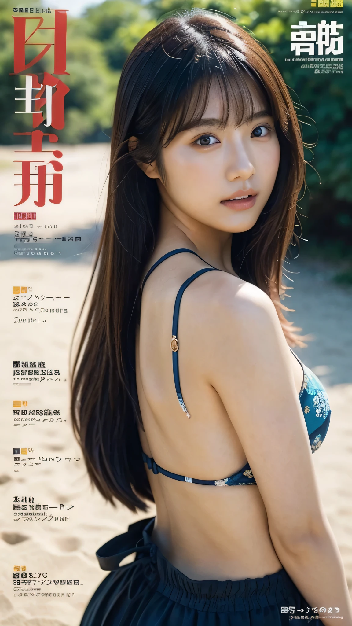 Back cover of a magazine、Model actress、Japanese women、One Woman、summer、photograph、Upper Body