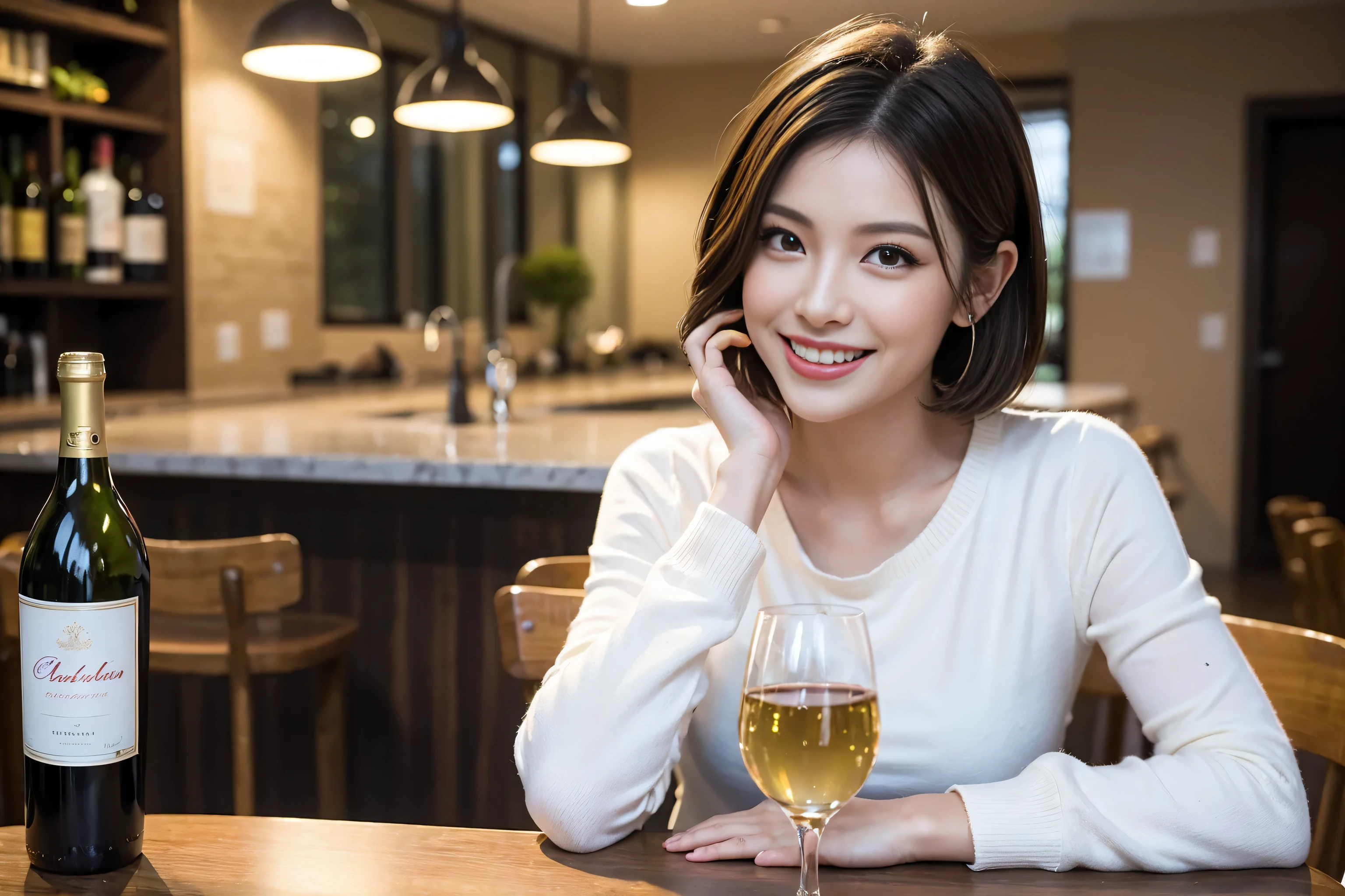 （Realistic:1.1）,(masterpiece,Highest quality)，8k,(49 years old), 53 years old, ベリーslimボディ、slimカップル、Tight waist,Upper Body,full-course dinner、wine 、Amazing view of the sunset sky and clouds、Perfect Anatomy, Brown Hair, short hair,Random Hairstyles,((Highly detailed face and eyes:1.2))，Perfect golden ratio face，Long sleeve shirt、dress,(smile:1.2)、Shortcuts、cute、(Realistic, Intricate details:1.2), A bright smile、short hair,Bright Face、赤wine 、Appetizers、Italian food、wine bottle、Champagne、スパークリングwine、(slimな顔), (The body is slim), (Brown Hair), (Shortcuts),  Upper Body, 白wine, slim, wineグラス, 