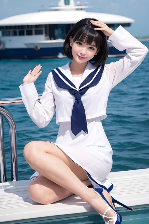 Sailor suit、High heels、Beautiful feet、sexy、salute、Bob Hair、beautiful girl、Erotic、Get wet