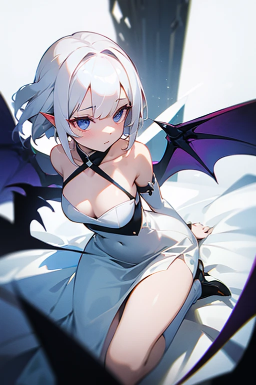 White-haired girl,White one-shoulder dress,Succubus