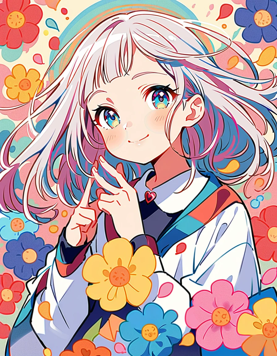 A big smile、rainbow、Mika Pikazo Style、The most beautiful girl of all time、Lips in Love、Colorful flowers、colorful hearts, Simple line initials、Abstract art、Urban Background