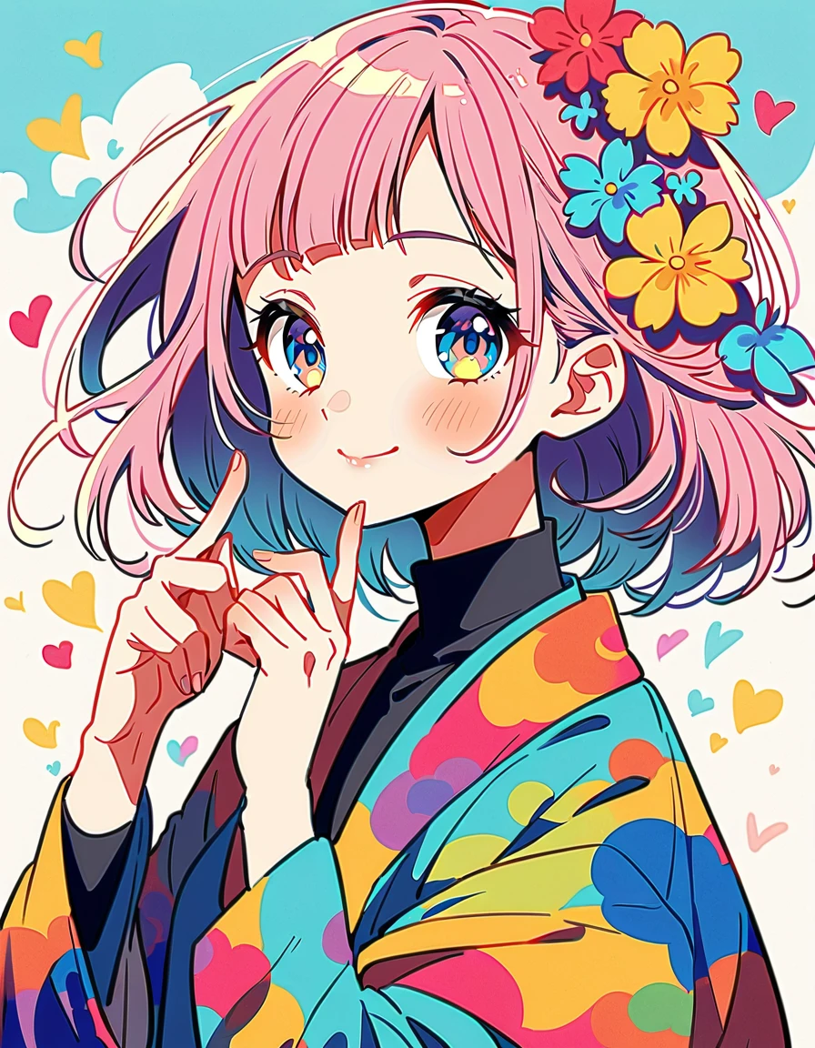 A big smile、rainbow、Mika Pikazo Style、The most beautiful girl of all time、Lips in Love、Colorful flowers、colorful hearts, Simple line initials、Abstract art、Urban Background
