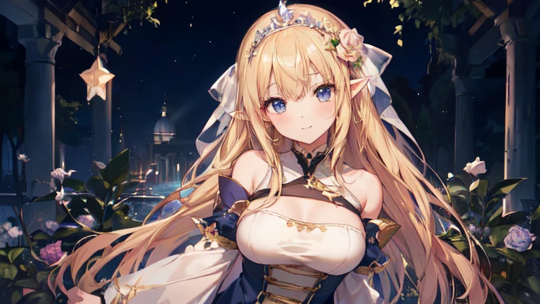 super high quality, Super detailed, Ultra-clear, forest, one person, long blonde hair, sleep, Swimsuit, beautiful color clothes, mini skirt, Stockings, Sexy, best quality、Highest image quality、masterpiece、Titanium dioxide、Super beautiful elf beauty((22-year-old OL with big bust、Bust 90,Beautiful long permed hair、Blonde、high: 165cm。Slender、Sexy的、Esbian、beautiful tiara、night、high quality、美しいArt、background((Star Skiing)))One-way flight、ビジュアルArt、Depth of the bounds written、、Elf ears、光のmagic、universe、Happy smile、Soft light、lanthanum、get lost、、ティッカー美しいdecorate的な、elegant、mystery Rosa、 Heaven、Very beautiful dressy、Very beautiful dress、、huge galaxy、morning、myth、Art、The Lord of the Rings、Sexy的、Friendly Smile、extremely good、mysteryの森、in the woods、magicの光、fantasy、flower、Super realistic many roses、magic、nature、壮大なflower畑、World of Angels、fantasy、Hourglass、decorate、marbled columns、Gold Leaf、mysteryの光、新Art風格、alphonse a lot of、Greece、Rome、Byzantine、Art、Art,mystery,Ultra high quality,magicalSoft light,