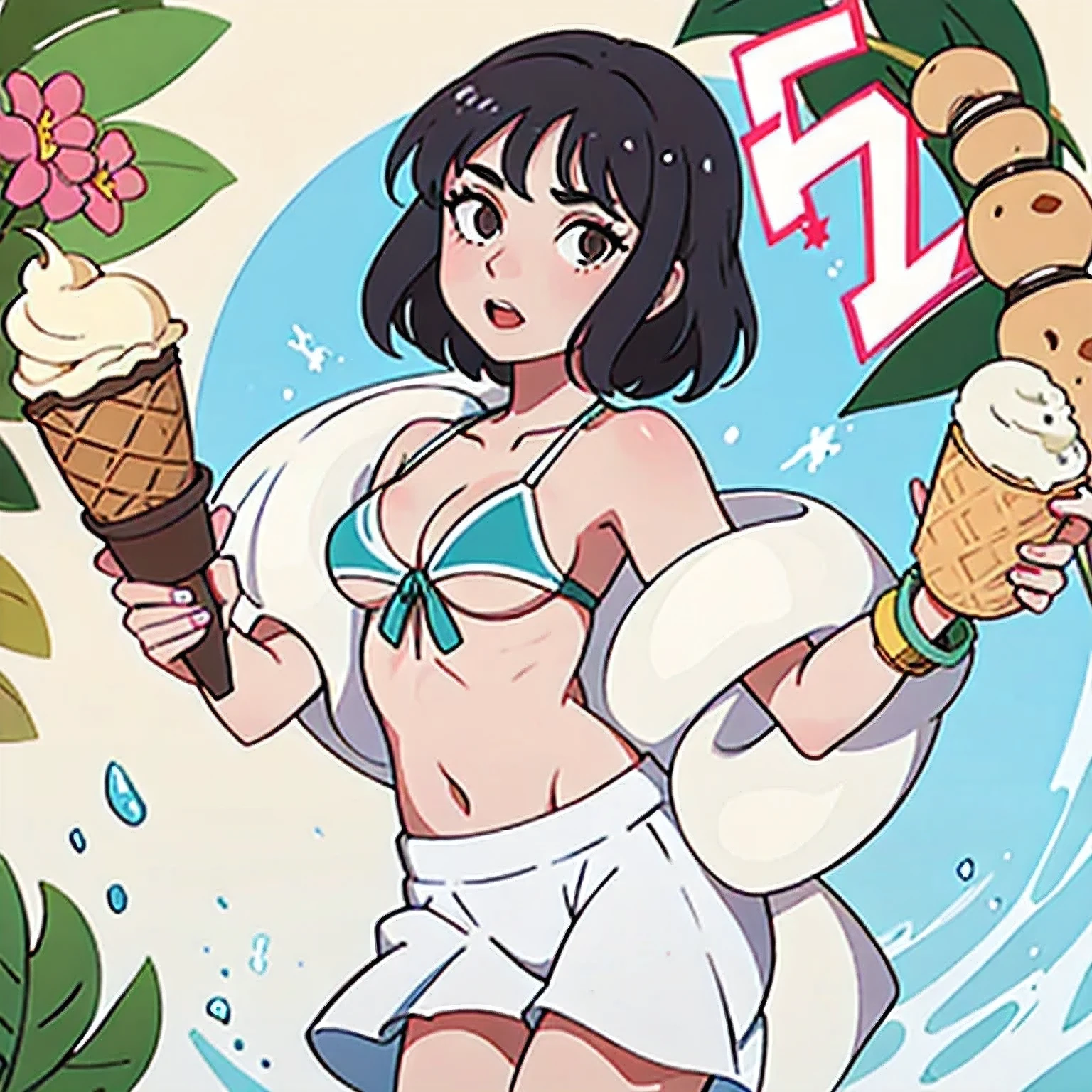girl in a bikini eating an ice cream cone, eating ice cream, in a bikini, angela white, giorgia meloni, katy perry, in bikini, eating ice - cream, wearing spandex bikini, ice cream on the side, bikini, ice cream, wearing a bikini, candid photo of dirty, shiny plastic bikini, candid shot, cone, 1 girl, solo,in a green dress standing by a wall,portrait of female idol