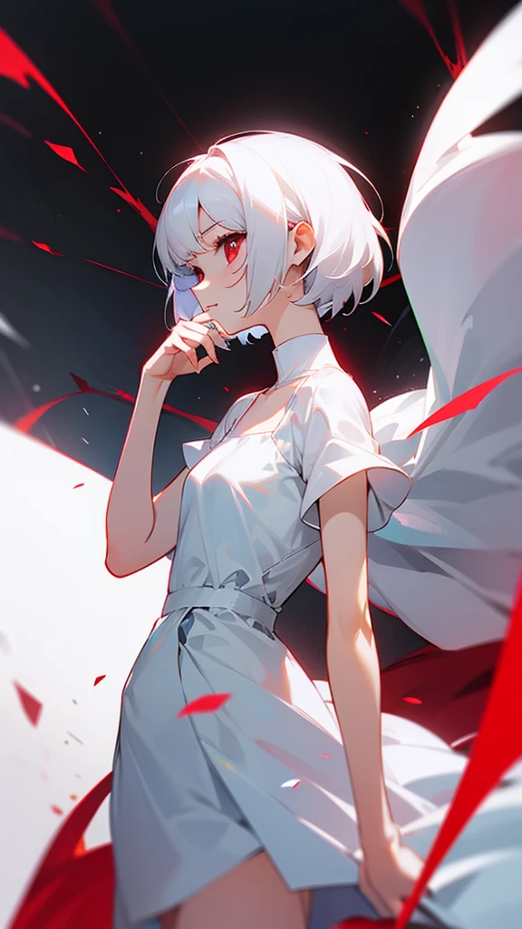 Red eyes white short hair white dress