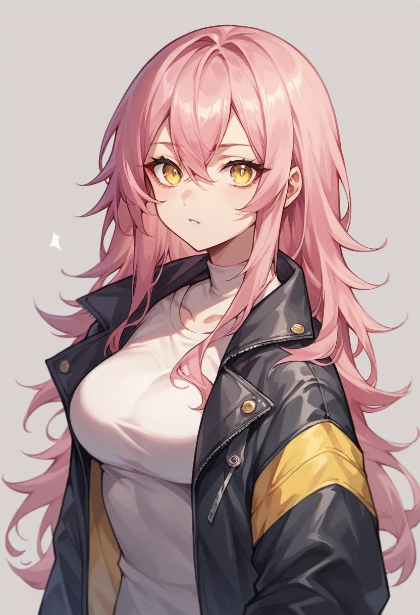 Pink long hair, sexy, yellow eyes, nekomimi, jacket, jump