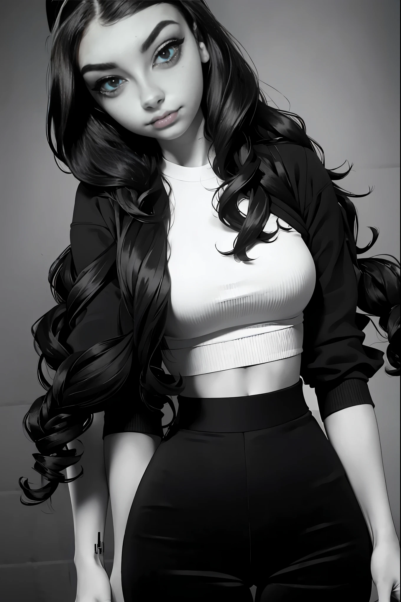 arafed woman in a black and white top and black velvet pants, dressed anya taylor - joy, wearing a cute top, wearing a sexy cropped top, beautiful taissa farmiga, crop top, dressed in a top and shorts, gorgeous young model, sydney sweeney, a beautiful teen-aged girl, young and cute girl, looks a blend of grimes