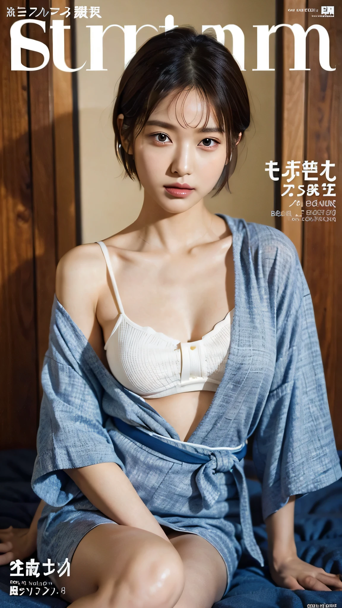 Stylish magazine cover、fashion magazine、Photo album、Model actress、Japanese women、One Woman、summer、yukata、short hair
