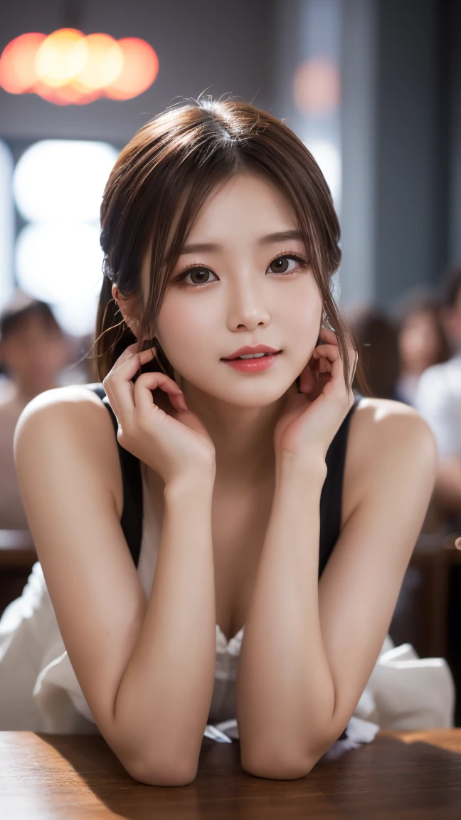 Highest quality、On the table、8K、Best image quality、Award-winning works)、A beautiful woman、Beautiful skin with a radiant glow , masterpiece、Top quality、Ultra HD、Depth of Field、Lens flare 1 girl、、Brown hair、Looking at the audience&#39;s glare, Large Breasts , Airline stewardess, (深红色Airline stewardess西装外套:1.2), Black skirt, (Black YSL heels), Perfect legs, Cross your legs, Watch from below, Smile , Flight cabin, Pantyhose 