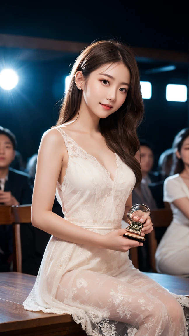Highest quality、On the table、8K、Best image quality、Award-winning works)、A beautiful woman、Beautiful skin with a radiant glow , masterpiece、Top quality、Ultra HD、Depth of Field、Lens flare 1 girl、、Brown hair、Looking at the audience's glare, Large Breasts , Airline stewardess, (深红色Airline stewardess西装外套:1.2), Black skirt, (Black YSL heels), Perfect legs, Cross your legs, Watch from below, Smile , Flight cabin, Pantyhose