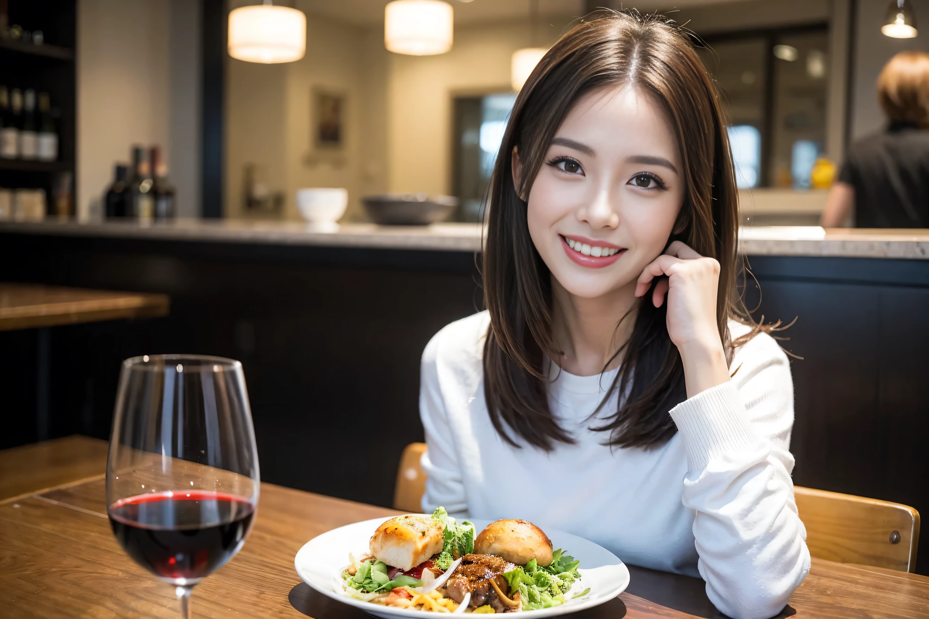（Realistic:1.1）,(masterpiece,Highest quality)，8k,(49 years old), 53 years old, ベリーslimボディ、slimカップル、Tight waist,Upper Body,full-course dinner、wine 、Amazing view of the sunset sky and clouds、Perfect ???????, Brown Hair, short hair,Random Hairstyles,((Highly detailed face and eyes:1.2))，Perfect golden ratio face，Long sleeve shirt、dress,(smile:1.2)、Shortcuts、cute、(Realistic, Intricate details:1.2), A bright smile、short hair,Bright Face、赤wine 、Appetizers、Italian food、wine bottle、Champagne、スパークリングwine、(slimな顔), (The body is slim), (Brown Hair), (Shortcuts),  Upper Body, 白wine, slim, wineグラス, 
