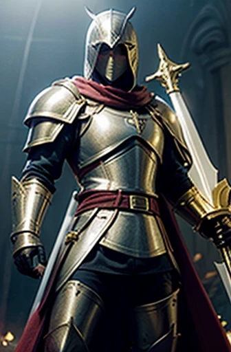 Templar knight with golden sword
