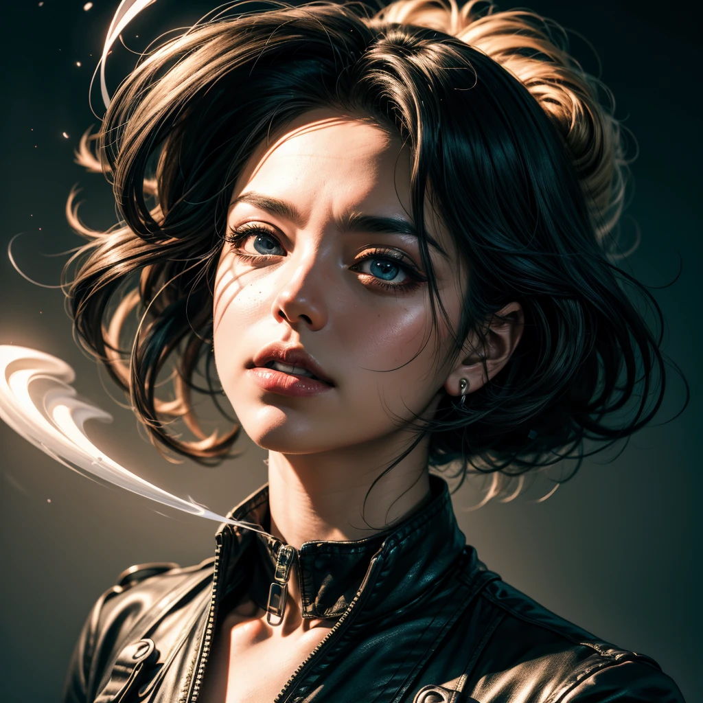 create a circular abstract image incorporating themes of absurd anime using concepts of vector, smoke, modern lines, detailed background texture and volumetric lighting