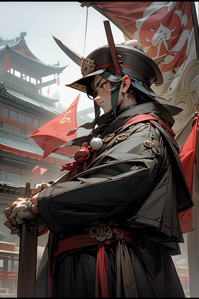 Close up of people holding flags near field, Chinese Fantasy, 宣德皇emperor, Three Kingdoms of China, emperor,Zhuge Liang,Shirahane Fan,Strategize,Science Fiction,Mecha