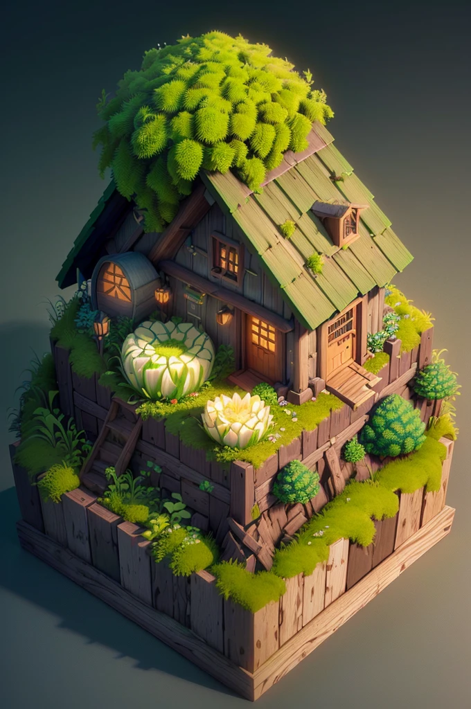 (isometric 3D),(masterpiece), (extremely detailed CG unity 8k wallpaper), (best quality), (best illustration), (best shadow),
a cute ,A round turnip hut covered with moss
,octane render,ray tracing,ultra detailed