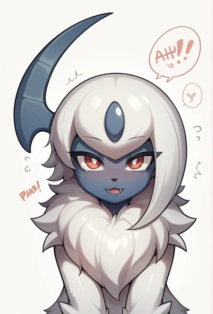 Absol,(8k, RAW photo, The best quality, masterpiece:1.2), fuzzy, Pokémon, (Pokémon (creature):1.2), (Level:1.3), , NSFW,lewd,red eyes, creature, shiny skin,dogeartig, zorro, horny bend over Poses , anime style, One paw up, ashamed,(Hochdecolaliertes Fell:1.2),dogeartig, 8K UHD, DSLR,, soft light, high quality, masterpiece, The best quality, feel, rear view, huge ass, wide hips, Fellatio, sucking on their trainer's huge cock, fluffy white butt cheeks