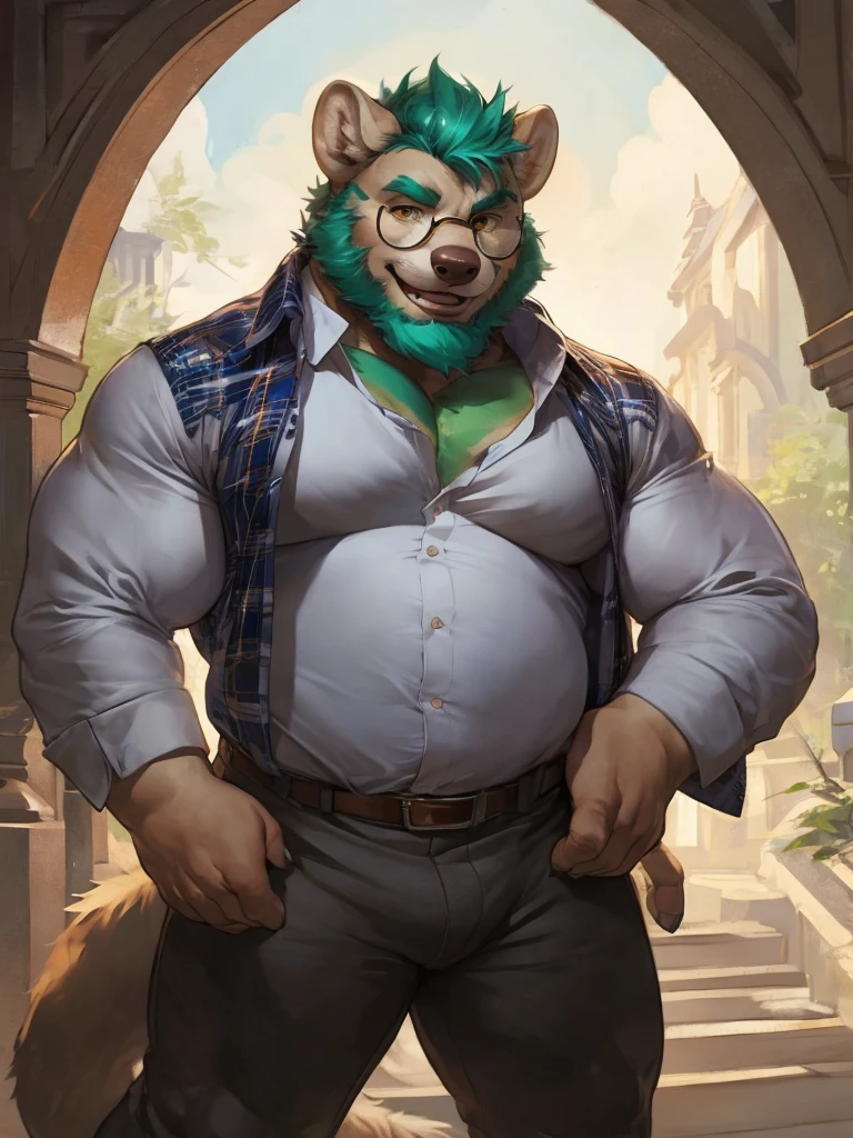 Solo, SemiMuscular Medium thin, male middle aged, anthro Stone marten, Master of Philosophy, black and creamy white fur, body beauty of a bluish-green tone, thin beard, Amber eyes, flirting, dynamic light, opened Shirt, Spectacles, thick shirt, Middle age, Teal hair and beard, extremely hot and sexy, Daddy figure, hot daddy, by darkgem, by zixiong, by glitter trap boy
