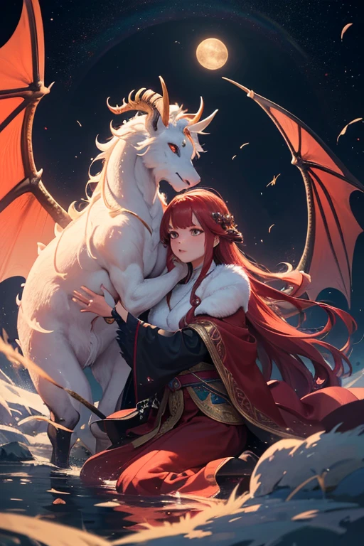 prompt: Legendary Dragon of Mountain and Seascapes, Mythical creatures, Divine Beast, An ancient oriental symbol of prosperity and good fortune, Four legs with hooves, Dragon-like scales, A mane of flowing flames, The rainbow-colored body color changes in the moonlight, A shining mane of gold and scarlet, Two spiral horns that emit a heavenly aura of light., Eyes that shine like sapphires, Full of wisdom and peace, The tail ends in a tuft of feathers similar to those of a peacock., Foggy, Mountain landscape at dawn, Ancient calligraphy is everywhere, symbolizing its sacred status, 超高精細なUltra-high resolutionでレンダリング (Ultra-high resolution), masterpiece quality, Cinema Lighting, 8k resolution.