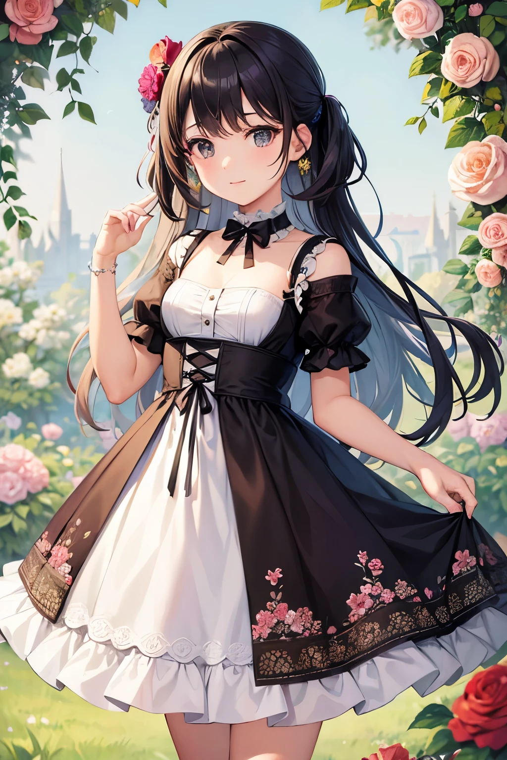 ((Highest quality)), ((masterpiece)), (detailed), One girl, Small breasts,Floral print dress
