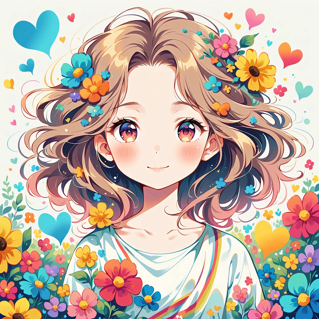 キャミソールを着ている、A big smile、most beautiful girl of all time、Lips in Love、Colorful flowers、colorful hearts, Simple line initials、Abstract art、Urban Background