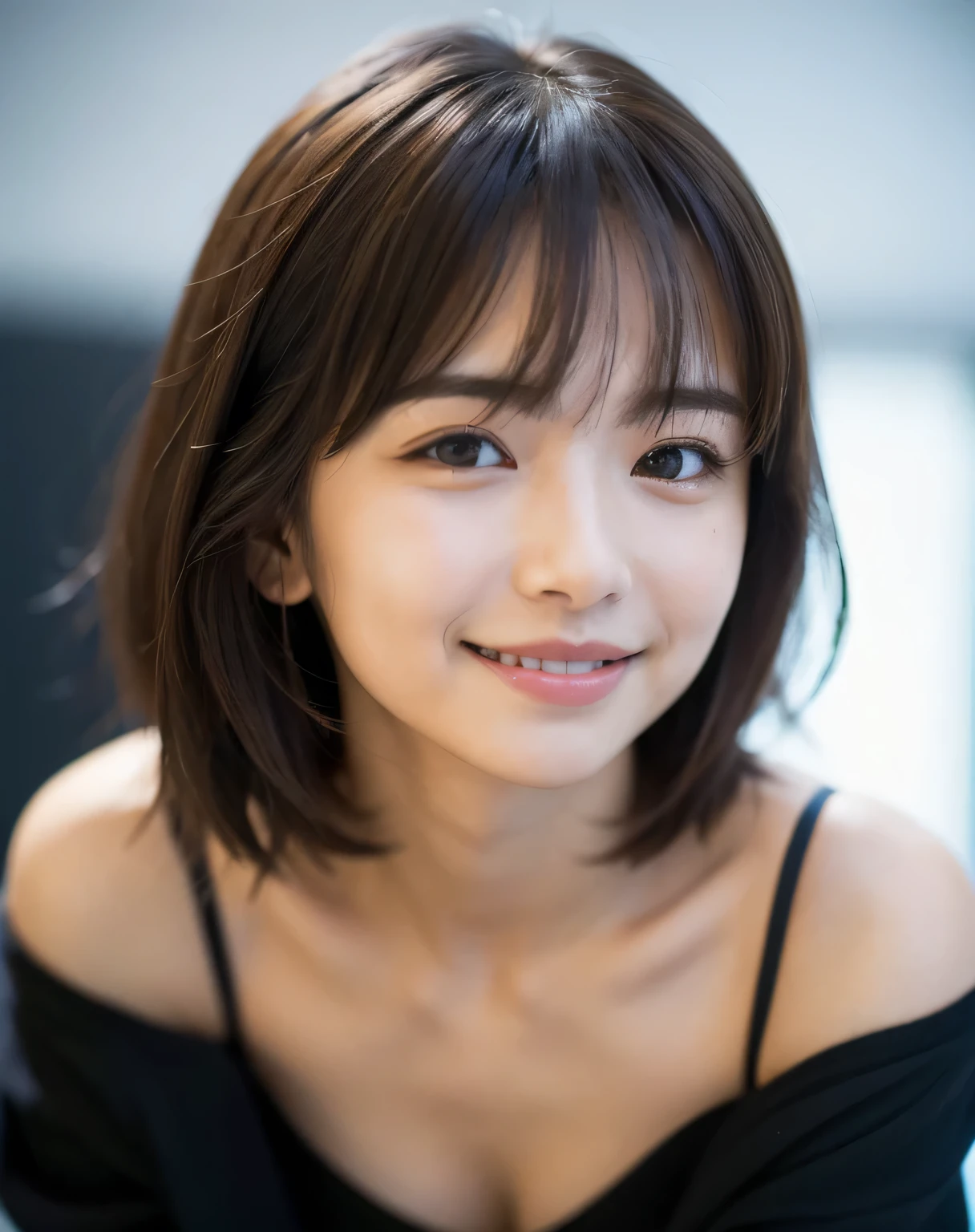 (Hyper Reality: 1.35), (Realistic: 1.4), A beautiful Japanese woman, smile, alone. (((No makeup))), masterpiece, 最high quality, high quality, alone, Very good, Latin, puberty, Only one girl, ((Perfect body)),((最high quality)),((Hello)),((Very delicate and beautiful)),((Very shallow depth of field)), Hmph,((Incredibly shallow depth of field)). family friendly, ((Very delicate and beautiful)), (((Very shallow depth of field))), Hmph, (((Unbelievably absurd))), (((Perfect body))), dark brown hair, blowing boyish bob hair, shag messy hair, wolf cut, big hair,  windで揺れる髪, Slim body type, ((( Camera Eye)))), (((small ))), (((A happy and wonderful smile))), poor, my + background, Dynamic Angle, Focus on the woman&#39;s eyes, {Particles of light}, Detailed background, Soft lighting, (dramatic), sunset, very beautiful sunset, Live Action, Realistic, cute smile, (blurred background), (((11 years old))),, ((wind)), ((Movement)), ((emotion)), ((colorful)), ((Baby Face:1.4)), ((Beautiful Teeth)), Wither, sea background, :1.8, BDSM:1.6, Very fair skin, ((super extra enormous breast:1.4)),(((cleavage1.4))), (((Offshoulder knit sweater))),