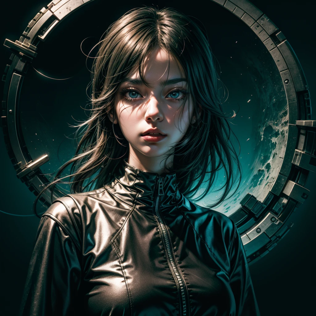 create a circular abstract image incorporating themes of absurdity and anime using concepts of vector, detailed background texture and volumetric lighting