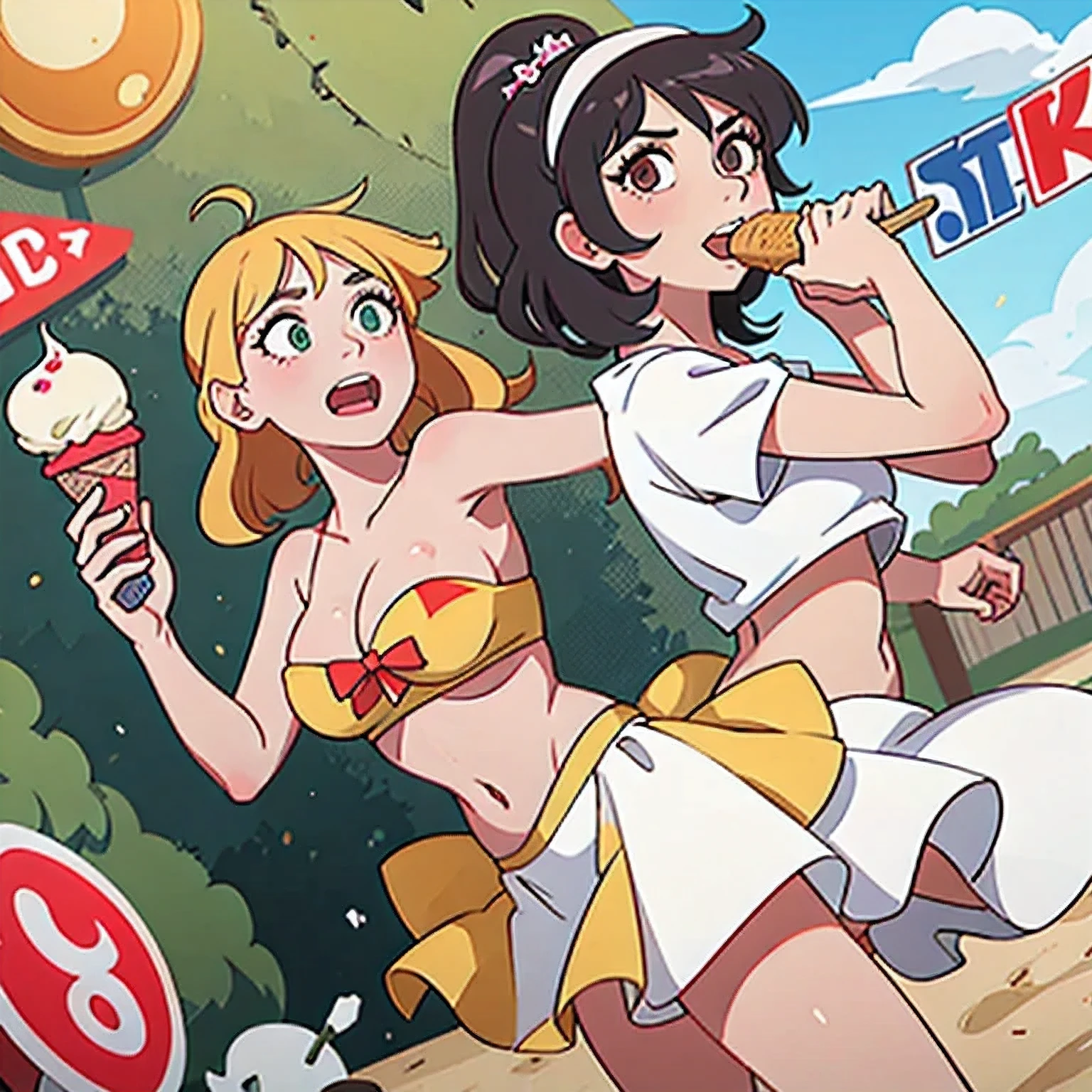 girl in a bikini eating an ice cream cone, eating ice cream, in a bikini, angela white, giorgia meloni, katy perry, in bikini, eating ice - cream, wearing spandex bikini, ice cream on the side, bikini, ice cream, wearing a bikini, candid photo of dirty, shiny plastic bikini, candid shot, cone, 1 girl, solo,in a green dress standing by a wall,portrait of female idol