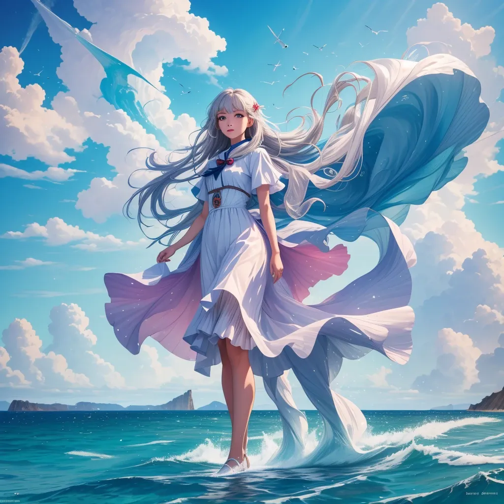 best quality, highres,Miss Girl Standing by the Sea
