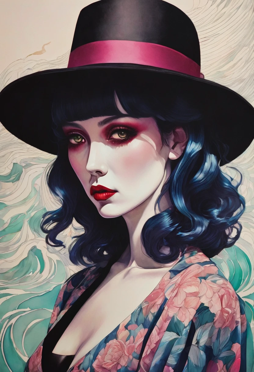 chiaroscuro technique on sensual illustration of an elegant woman, vintage horror, eerie, matte painting, by Hannah Dale, by Harumi Hironaka, extremely soft colors, vibrant, highly detailed, digital artwork, high contrast, dramatic, refined, tonal,