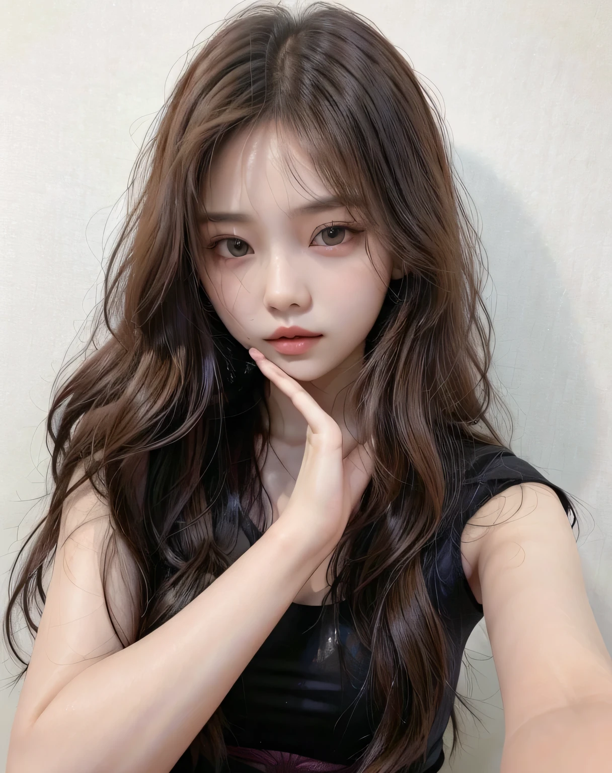 a close up of a woman with long hair posing for a picture, Jaeyeon Nam, jennie pink black, ulzzang, Jinyoung Shin, with long hair, pale korean adorable face, heonhwa choe, lee ji-eun, Lee Ji Eun, South Korean popular makeup, Young adorable korean face, korean girl, lalisa manobal, beautiful south korean woman